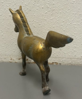 (1) Small Vintage Brass Horse Figure & (1) Banthrico Small Metal Imperial Savings Coin Storage - 2