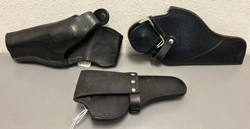 (1) Leather Lefty 3’’ K-22 S+W Fit, (1) Leather Lefty 4’’ K Frame S+W Revolver Fit, (1) Leather Righty Holster