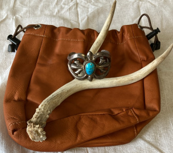 Deer Antler & Bracelet W/ Turquoise Stone & Leather Pouch