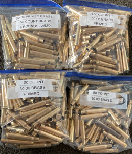 30.06 Primed Brass (50) Count Brass 9 Rounds Ammo, (100) Count 30.06 Brass Primed, (100) Count 30.06 Brass Primed, & (50) Count 30.06 Brass