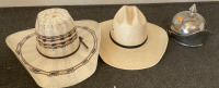 (2) Cowboy Hats & Historic Design Metal Helmet