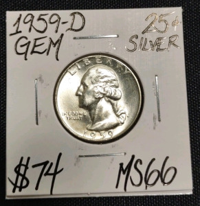 1959-D MS66 Gem Silver Washington Quarter.