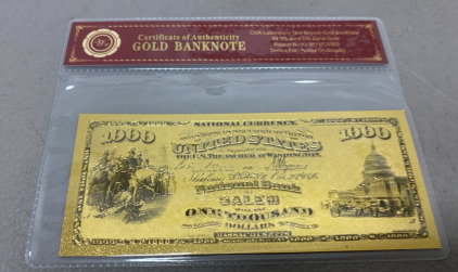 (1) 1875 $1000 24k .999 Gold Foil Banknote W/ COA
