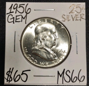 1956 MS66 Gem Silver Franklin Half Dollar.