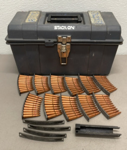 (110) Rounds Of 7.62 x 39mm Ammunition Cartridges, (15) Stripper Clips, (1) Stack On Tool Box