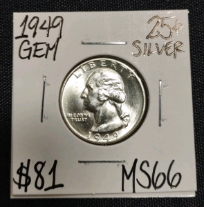 1949 MS66 Gem Silver Washington Quarter-