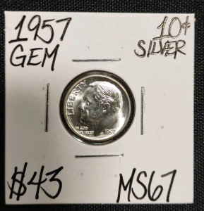 1957 MS67 Gem Silver Roosevelt Dime.