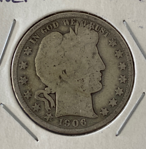 1906- D Barber Liberty Head Silver Half Dollar