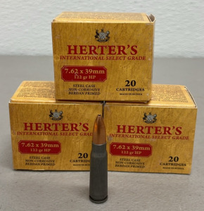 (60) Rounds Of Herter&rsquo;s 7.62 x 39mm 122 Grain HP Ammunition Cartridges