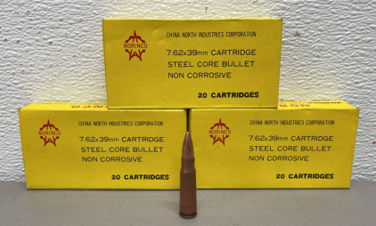 (60) Rounds Of Norinco 7.62 x 39mm Ammunition Cartridges