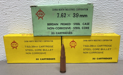 (60) Rounds Of Norinco 7.62 x 39mm Ammunition Cartridges