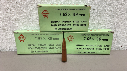 (60) Rounds Of Norinco 7.62 x 39mm Ammunition Cartridges
