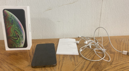 (1) Iphone 13 Pro Max Space Gray Phone In Iphone XS Max Box, Factory Reset, (1) Pair of Wired Apple Headphones