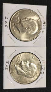 1971 D & 1977 D Ike Dollar Coins