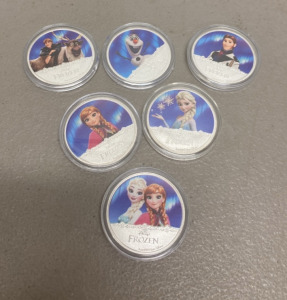 (1) Lot of 6 Disney Frozen Movie Silver Plated Collectible Coins