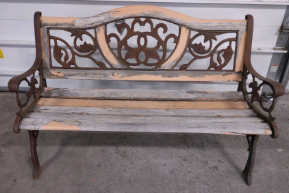 Vintage Wood & Metal Bench