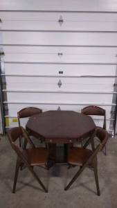 (Brown) Leather Poker Table w/ (4) Leather Chairs