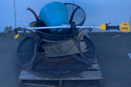 (1) Outdoor Firepit (1) Large Plant Pot (1) DeWalt DCST925 Weed Whacker