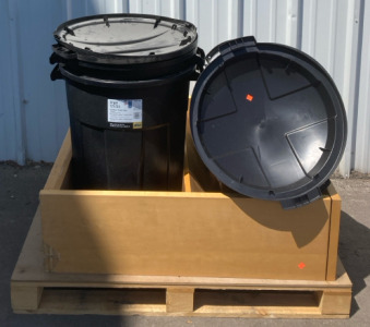 (1) Wooden Bookshelf 3&rsquo;x13&rdquo;x42&rdquo; (3) Thirty Two Gallon Outdoor Trashcans