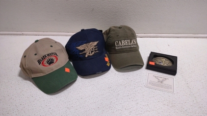 NRA Golden Eagles 2015 Commemorative Belt Buckle w/ (3) Assorted Hats