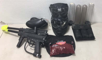 (2) Outkast Paint Ball Guns w/ 2 Masks , Containers & Paint Ball