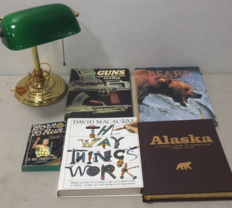 Assorted books & Desk Lamp