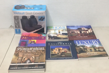 (1) 2 Wetsuit Seat Covers (6) home Design books