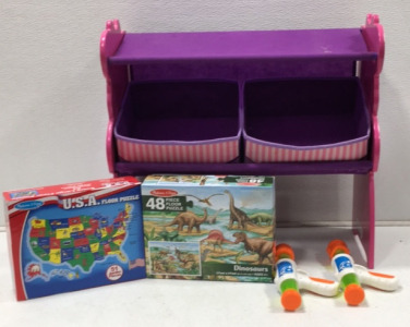 Minnie Mickey Toy Storage Unit, (2) Puzzles