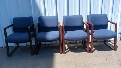 4)Wood Frame Office Waiting Chairs