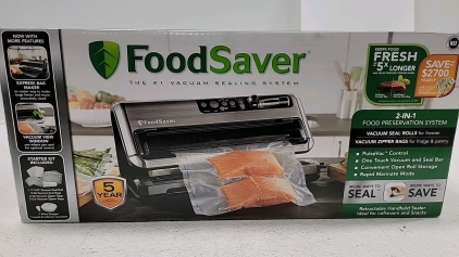 Brand New food saver and Presto canning kit. Used plastic cutting board. Wall decoration with Command damage free hanging hooks. (3) Little woven wicker baskets.