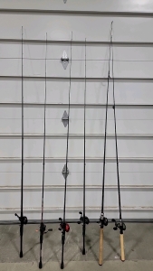 (4)Favorite sick stick, (2) favorite phanto crankin fishing poles with reels