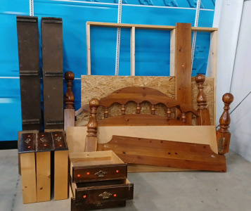 (1) King Size Bed Frame Headboard/Footboard w/ Drawers