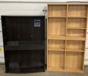 (2) Peg Bookshelves: (1) Dark Brown, (1) Beige