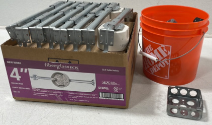 Allied Moulded New Work 4&rdquo; Ceiling Fiberglass Box Fixture Supports & Bucket Of Electrical Boxes