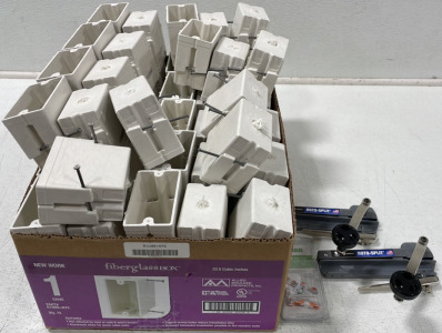 Box of Allied Moulded New Work Fiberglass Box (1 Gang), (2) Lever Nuts, & (2) Roto-Splits