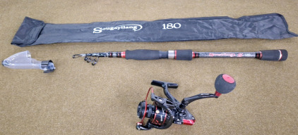 (1) Sougayilang 180, Fishing Reel/Collapseablle Rod, Combo, Red