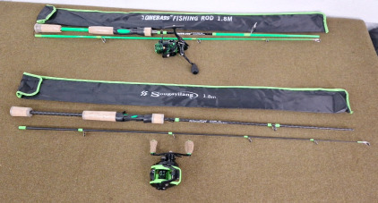 (1) Sougayilang / OneBass Fishing Reel / Rod, Combo, Green & (1) Sougayilang Fishing Reel / Rod Combo, Green