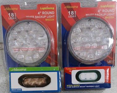 (2) 18 LEDs 4" Round White Back-Up Light (1) 3 LED Surface Mount Warning Light (1) 3 LED Warning Light