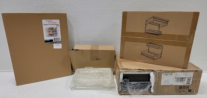 Stackable (3) Tier can rack organizer, (4.4) Lb gel wax, woodgrain Closet storage rack, (2) shelves sliding under sink organizer