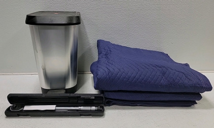 Pittsburgh Torque Wrench,(2) Like New Moving Blankets and Chrome Garbage Can W/Lid