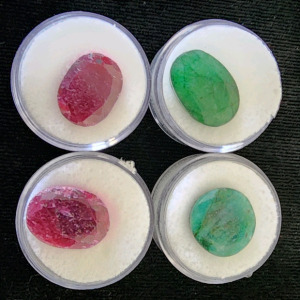(2) Rounds Cut Madagascar Ruby Gem Stones, (2) Rounds Cut Brazilian Emeralds