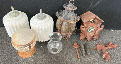 Vintage Wooden Clock, Lamp Shades & More