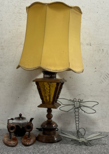 Lamp, Dragon Fly Light Holders, Candle Holderss, And Tea Pot