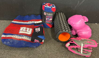 Boxing Gloves, New York Giant Gear, Back Roller, And Catching Glove