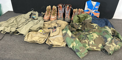 Military Jacket, Fishing Vest, Fishing Jacket, Assorted Boots