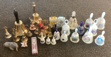Box of Glass and pottery bells