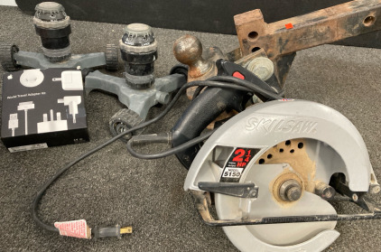 Tow Hitch, SkillSaw, Rolling Sprinklers, & Portable Charger Adapters