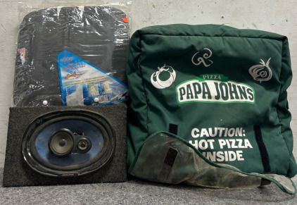 Speaker, Papa John Bag, And Pillow And Waist Support For Car