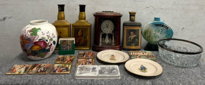 Vintage Clock, Coasters, Plates, And More