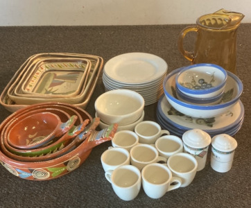 Mexican Style Pottery Dished and Glass Dishes
